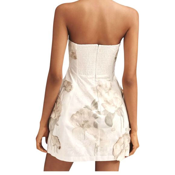 By Anthropologie Strapless Floral Applique Mini Dress Sweetheart Cream Medium - Picture 4 of 8